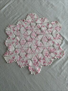 Vintage-Style Pink and White Crochet Doily